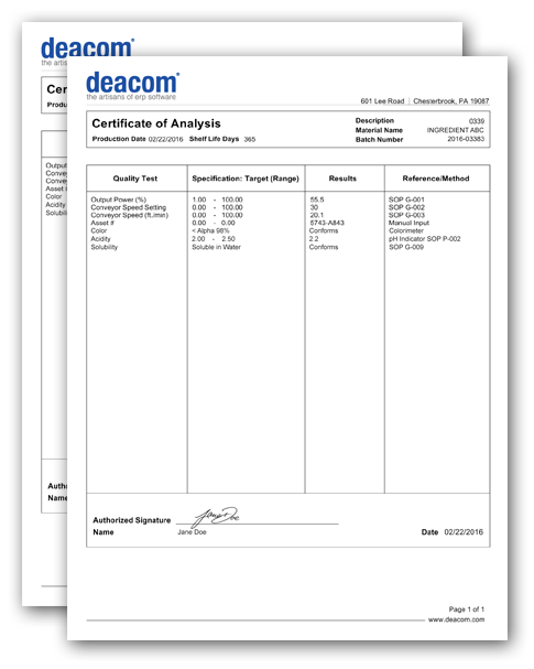 Certificate Of Analysis Document Generation