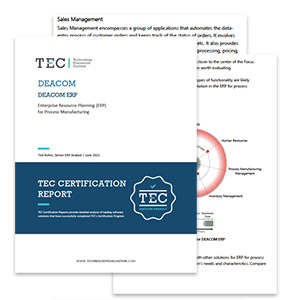 Technology Evaluation Centers (TEC) Certification Report - Deacom ERP for Process Manufacturing