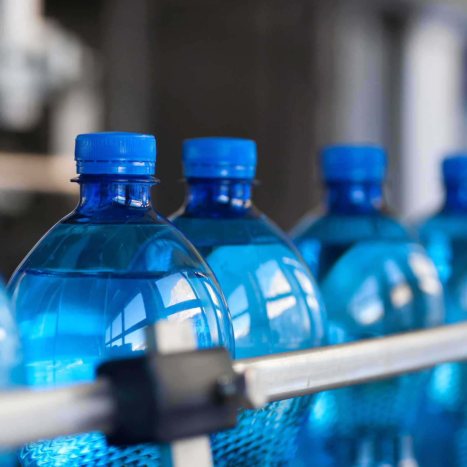 bottles on production line