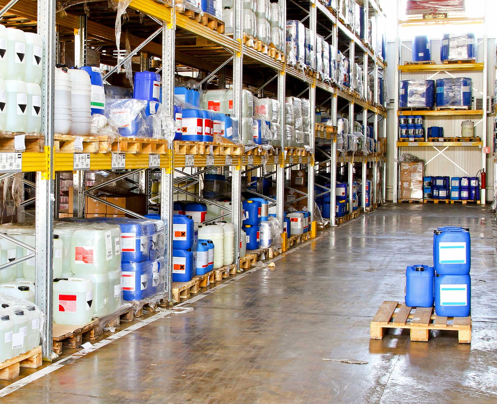 A warehouse with chemical products.