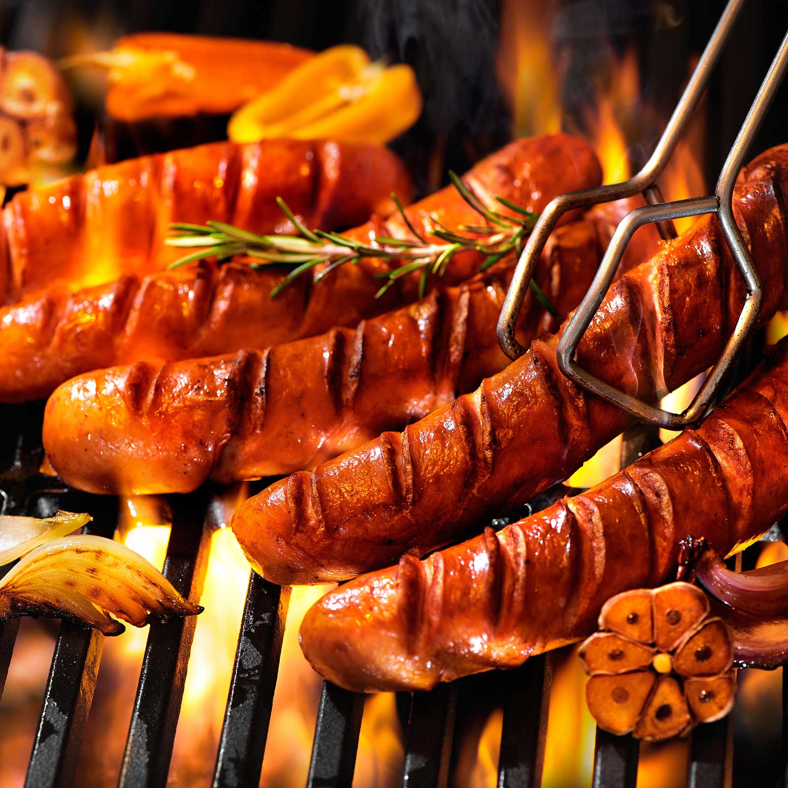 Grilling sausages