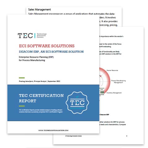 Technology Evaluation Centers (TEC) Certification Report for Deacom ERP