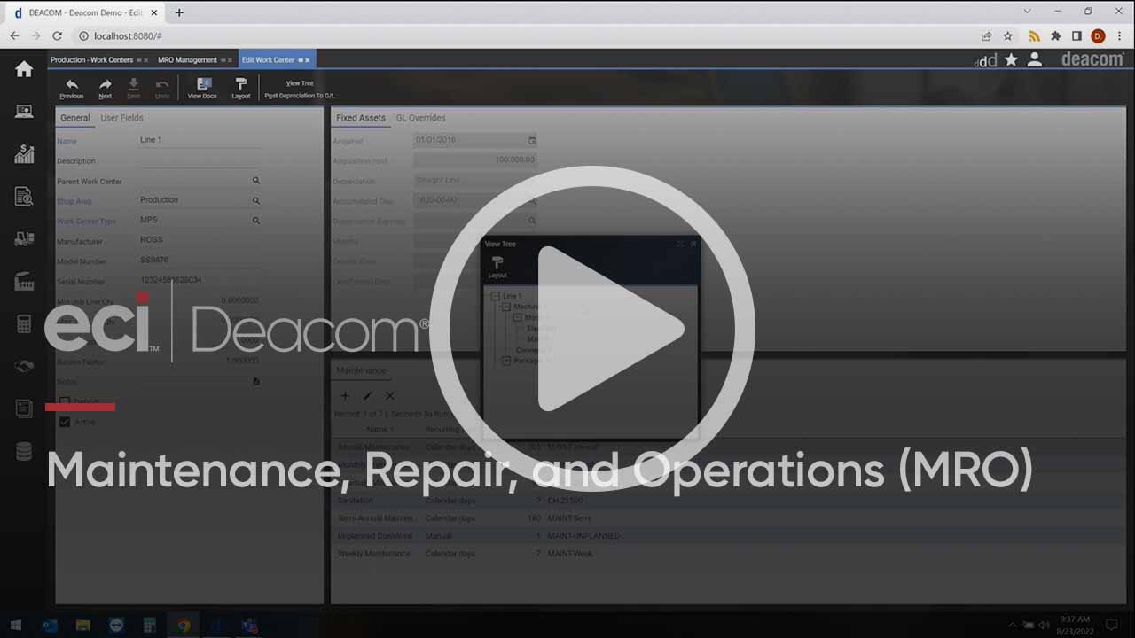 Maintenance Repair and Operations (MRO) with the Deacom ERP System